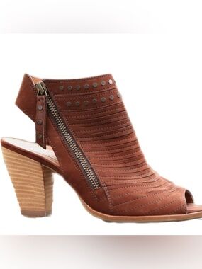 Paul Green Sydney Studded Open-toe Bootie- Cigar Nubuk - size 7.5